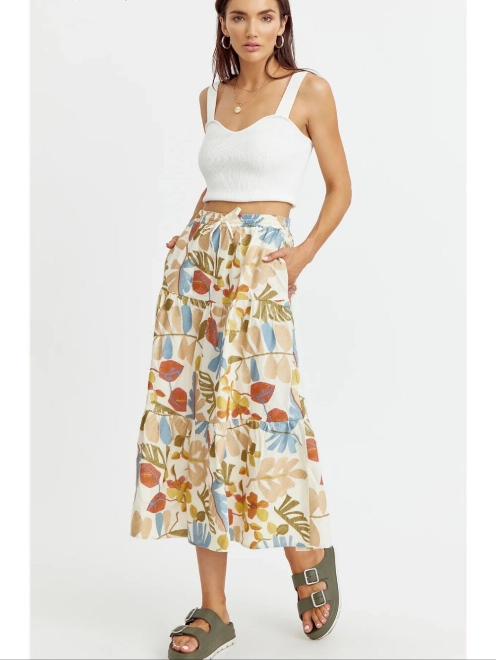 Greylin Anthropologie Grant Embroidered Midi Skirt 100% cotton Like New sz S